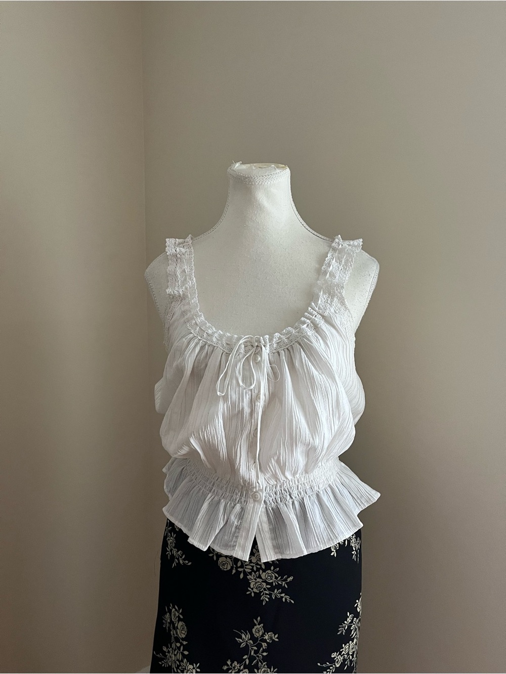 White Lace-Trim Peplum Tank Top - Women